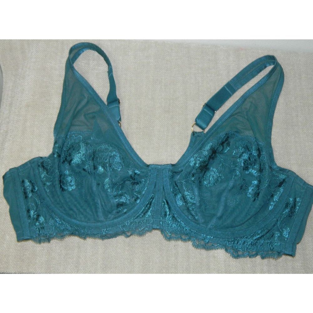 City Chic Bra Boudoir‎ Size 42DD Boudoir Full Coverage Unlined Lace Turquoise